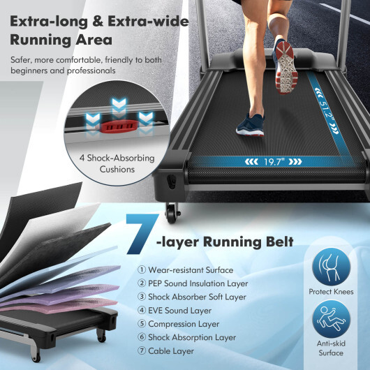 4.75 HP Folding Treadmill with Auto Incline and 20 Preset Programs-Black - Color: Black - Image 3