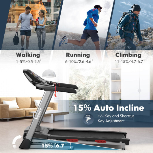 4.75 HP Folding Treadmill with Auto Incline and 20 Preset Programs-Black - Color: Black - Image 5