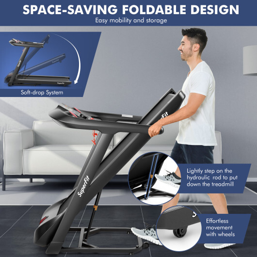 4.75HP Folding Treadmill with Preset Programs Touch Screen Control-Black - Color: Black - Image 2