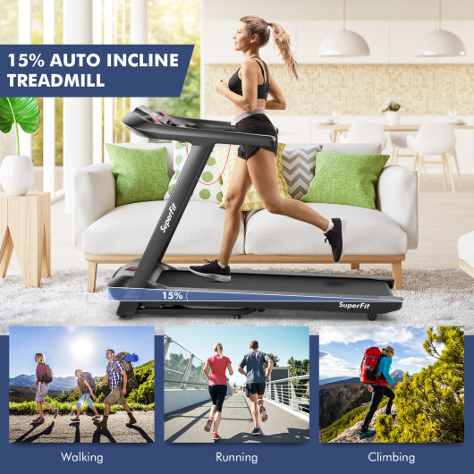 4.75HP Folding Treadmill with Preset Programs Touch Screen Control-Black - Color: Black - Image 3