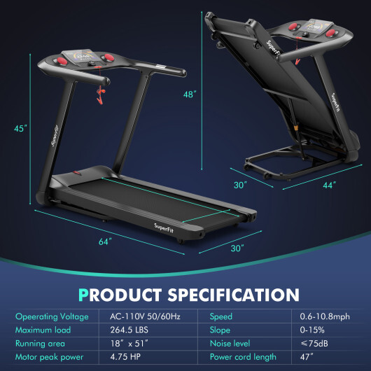4.75HP Folding Treadmill with Preset Programs Touch Screen Control-Black - Color: Black - Image 4