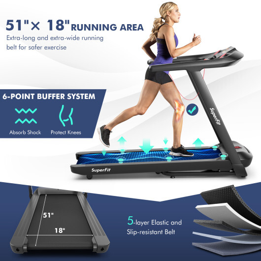 4.75HP Folding Treadmill with Preset Programs Touch Screen Control-Black - Color: Black - Image 5