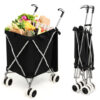 Folding Shopping Utility Cart with Water-Resistant Removable Canvas Bag-Black - Color: Black