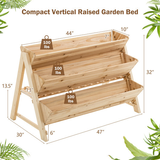 3 Tier Wooden Vertical Raised Garden Bed with Storage Shelf - Color: Natural - Image 4