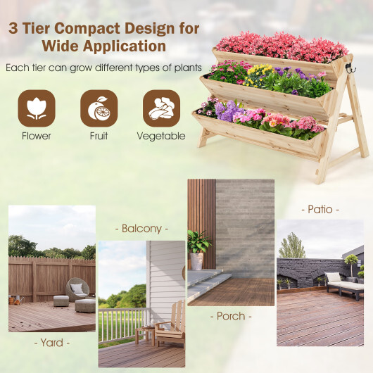 3 Tier Wooden Vertical Raised Garden Bed with Storage Shelf - Color: Natural - Image 5