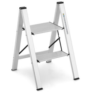 Folding Aluminum 2-Step Ladder with Non-Slip Pedal and Footpads-Silver - Color: Silver