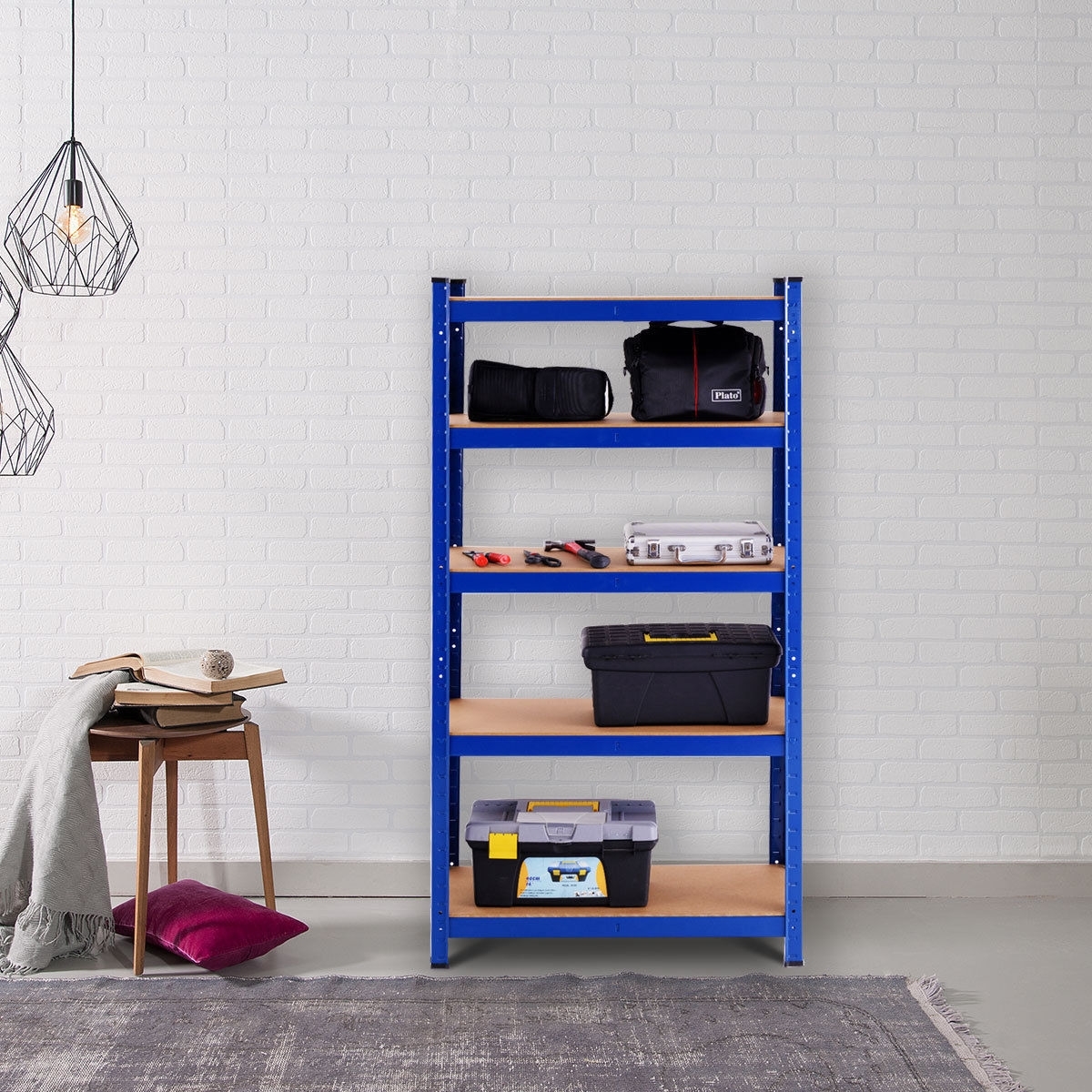 35.5 x 71 Inch Adjustable 5-Layer 2000 lbs Capacity Tool Shelf-Blue - Color: Blue - Image 2