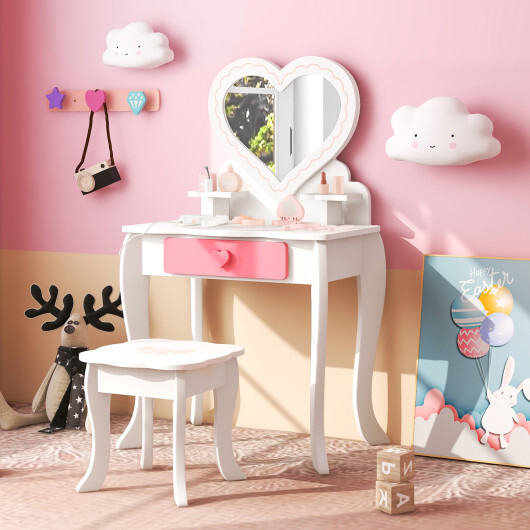 Kids Vanity Set with Heart-shaped Mirror-White - Color: White - Image 2