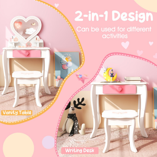 Kids Vanity Set with Heart-shaped Mirror-White - Color: White - Image 5