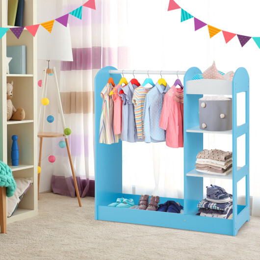 Kids Dress Up Storage with Mirror-Blue - Color: Blue - Image 2