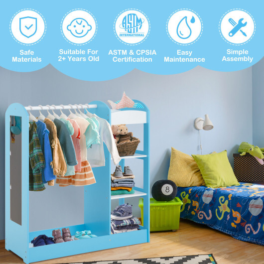 Kids Dress Up Storage with Mirror-Blue - Color: Blue - Image 3
