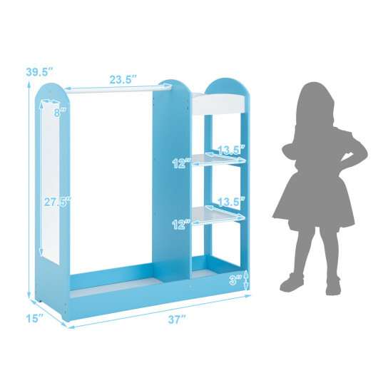 Kids Dress Up Storage with Mirror-Blue - Color: Blue - Image 4