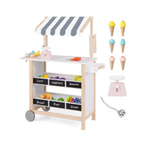 Kids Wooden Ice Cream Cart with Chalkboard and Storage for over 3 Years Old-White - Color: White