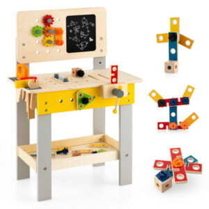 Wooden Pretend Play Workbench Set with Blackboard for Toddlers Ages 3+ - Color: Multicolor