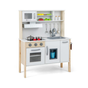 Wooden Pretend Play Kitchen Set for Toddlers-White - Color: White