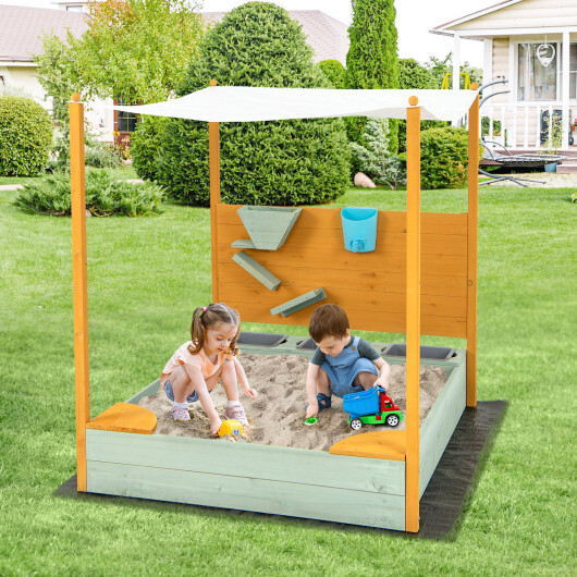 Kids Sandbox with Sand Wall w/ Removable Canopy for Kids 3-8 Years Old - Image 2
