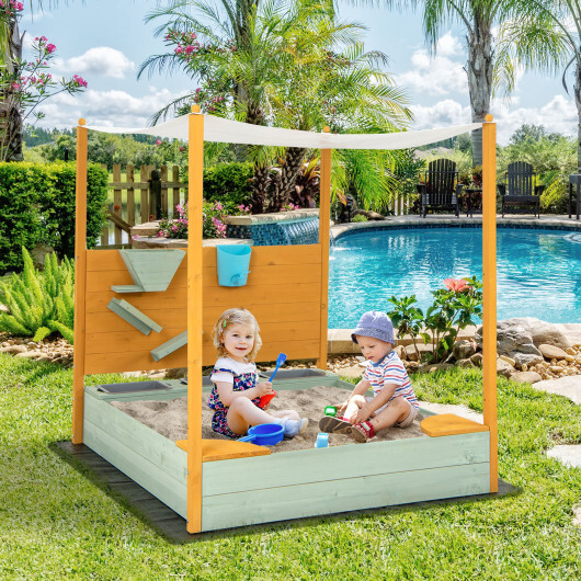 Kids Sandbox with Sand Wall w/ Removable Canopy for Kids 3-8 Years Old - Image 3