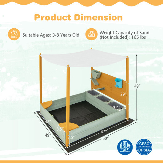 Kids Sandbox with Sand Wall w/ Removable Canopy for Kids 3-8 Years Old - Image 5