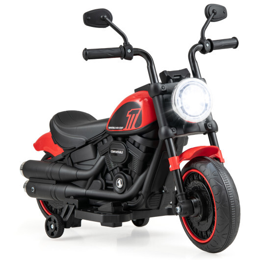 Kids Electric Motorcycle with Training Wheels and LED Headlights-Red - Color: Red