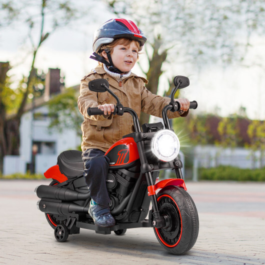 Kids Electric Motorcycle with Training Wheels and LED Headlights-Red - Color: Red - Image 2