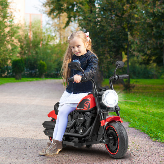 Kids Electric Motorcycle with Training Wheels and LED Headlights-Red - Color: Red - Image 3