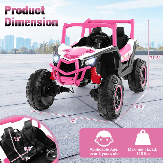 2-Seater Kids Ride on UTV with 2.4G Remote Control for over 3 Years Old Children-Pink - Color: Pink - Image 4