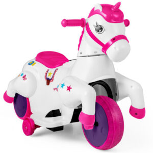 12V Unicorn Ride on Toy with Training Wheels and Horse Riding Mode-Rose Red - Color: Rose Red