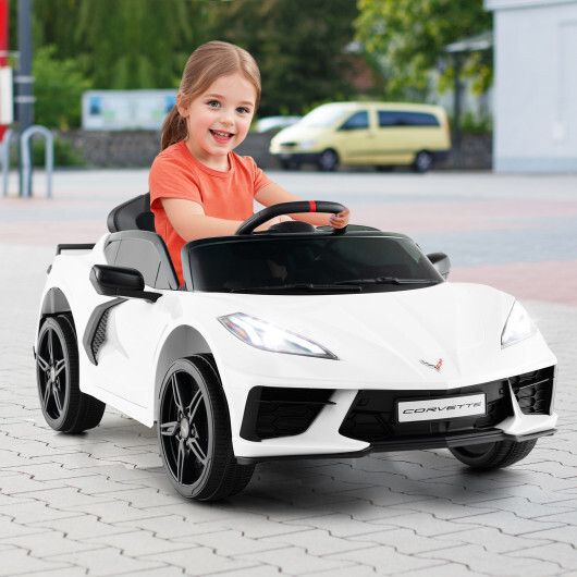 12V Electric Kids Ride On Car Licensed Chevrolet Corvette C8 with Remote Control Ages 3+ Years Old-White - Color: White - Image 2