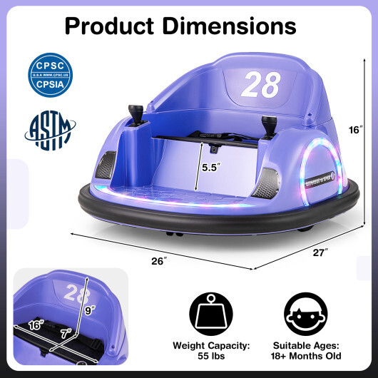 12V 360?° Ride on Bumper Car for Toddlers with Remote Control-Purple - Color: Purple - Image 4