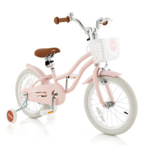 16 Inch Kids Bike with Front Handbrake and 2 Training Wheels-Pink - Color: Pink - Size: 16 inches