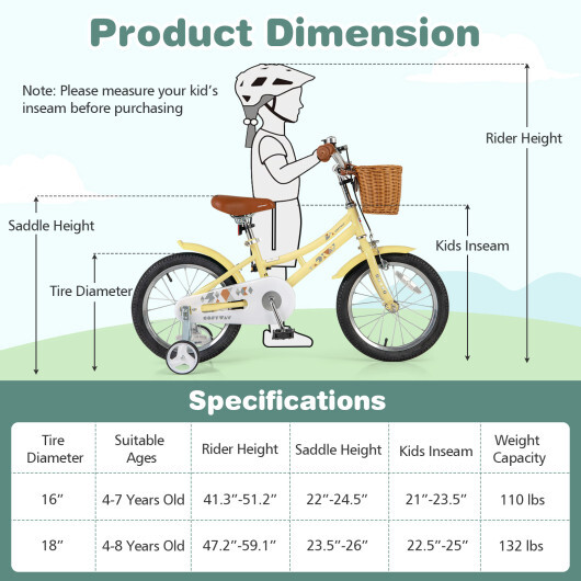 16 Inch Kids Bike Adjustable Bicycle with Reflectors and Bell for Children 4-7 Years Old-16 inches - Color: Yellow - Size: 16 inches - Image 4