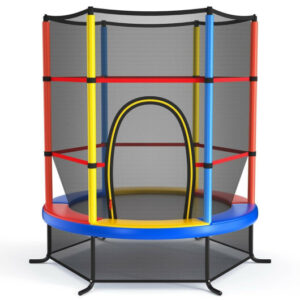 55 Inch Kids Recreational Trampoline Bouncing Jumping Mat with Enclosure Net-Yellow - Color: Yellow