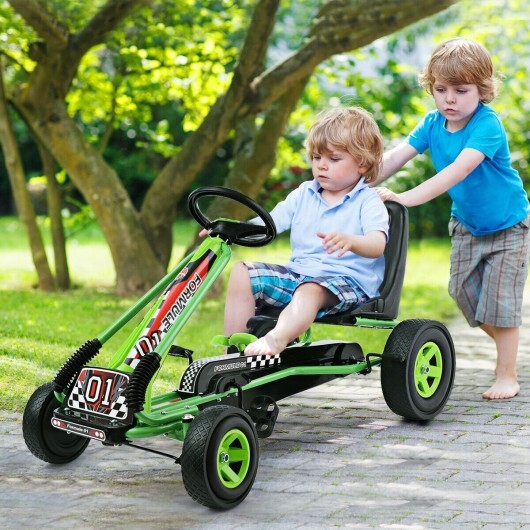 4 Wheels Kids Ride On Pedal Powered Bike Go Kart Racer Car Outdoor Play Toy-Green - Color: Green - Image 2