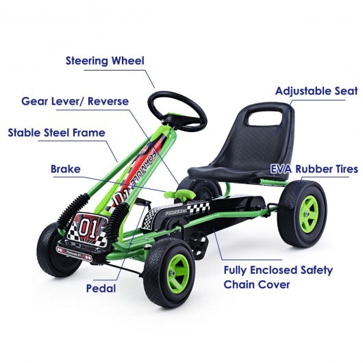 4 Wheels Kids Ride On Pedal Powered Bike Go Kart Racer Car Outdoor Play Toy-Green - Color: Green - Image 3