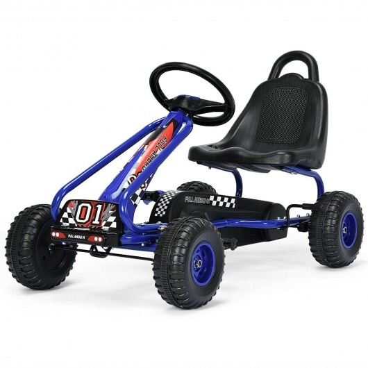 4 Wheel Pedal Powered Ride On with Adjustable Seat-Blue - Color: Blue - Image 2