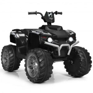 12V Kids Ride on ATV with LED Lights and Treaded Tires and LED lights-Black - Color: Black