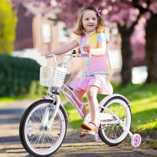 18 Inch Kids Adjustable Bike with Training Wheels-Purple - Color: Purple - Image 2