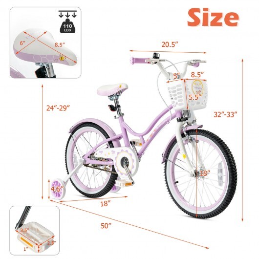 18 Inch Kids Adjustable Bike with Training Wheels-Purple - Color: Purple - Image 4
