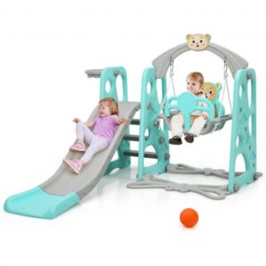 3 in 1 Toddler Climber and Swing Set Slide Playset-Green - Color: Green