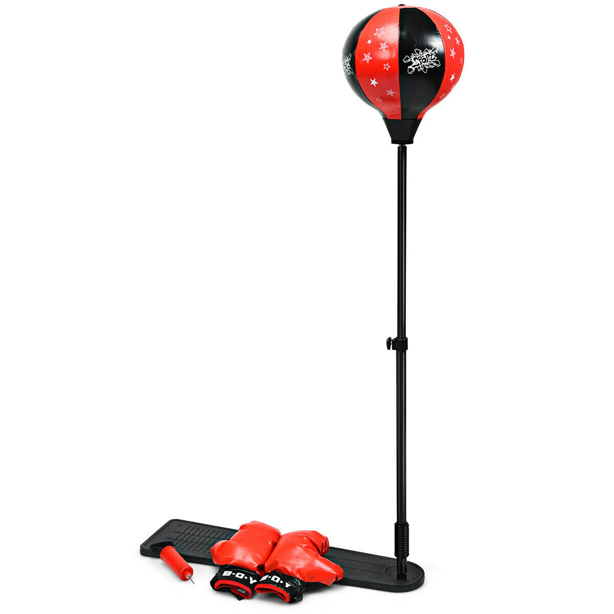 Kids Punching Bag with Adjustable Stand and Boxing Gloves - Color: Black & Red