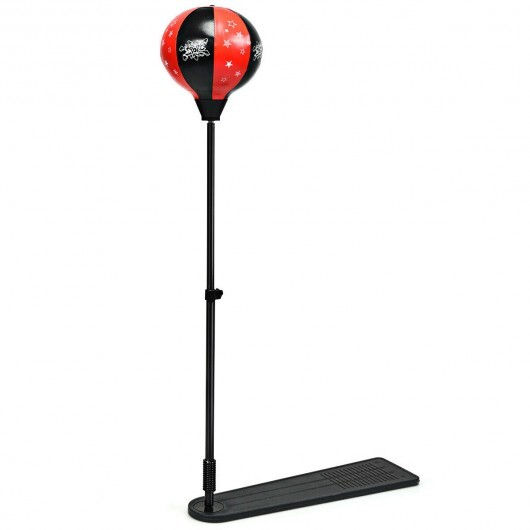 Kids Punching Bag with Adjustable Stand and Boxing Gloves - Color: Black & Red - Image 4