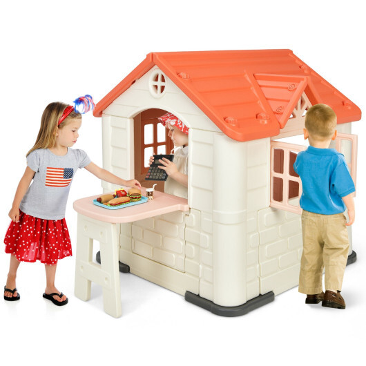 Kid's Playhouse Pretend Toy House For Boys and Girls 7 Pieces Toy Set-Pink - Color: Pink