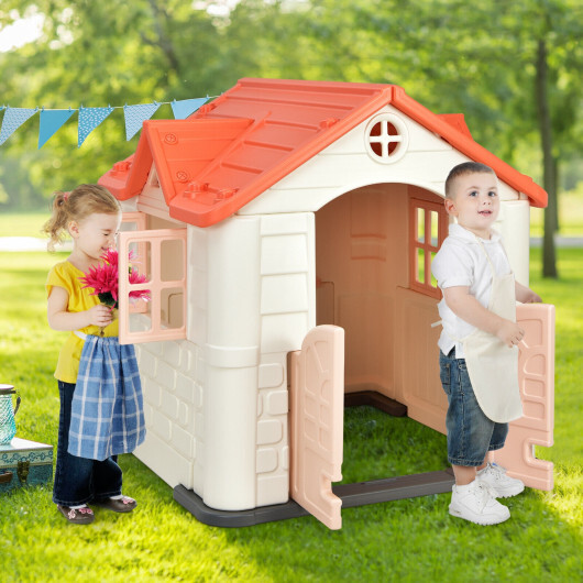 Kid's Playhouse Pretend Toy House For Boys and Girls 7 Pieces Toy Set-Pink - Color: Pink - Image 2