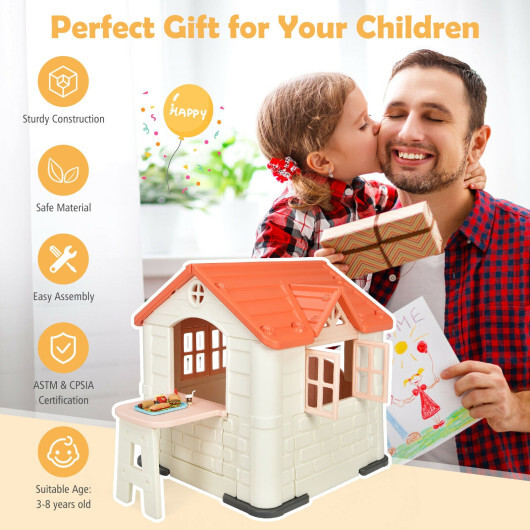 Kid's Playhouse Pretend Toy House For Boys and Girls 7 Pieces Toy Set-Pink - Color: Pink - Image 3