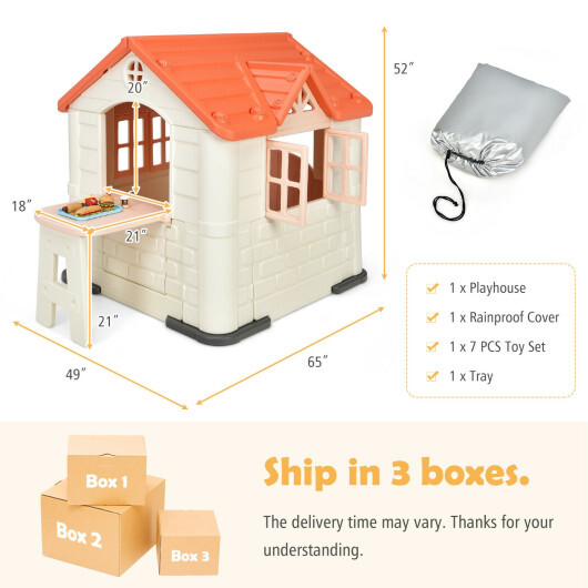 Kid's Playhouse Pretend Toy House For Boys and Girls 7 Pieces Toy Set-Pink - Color: Pink - Image 4